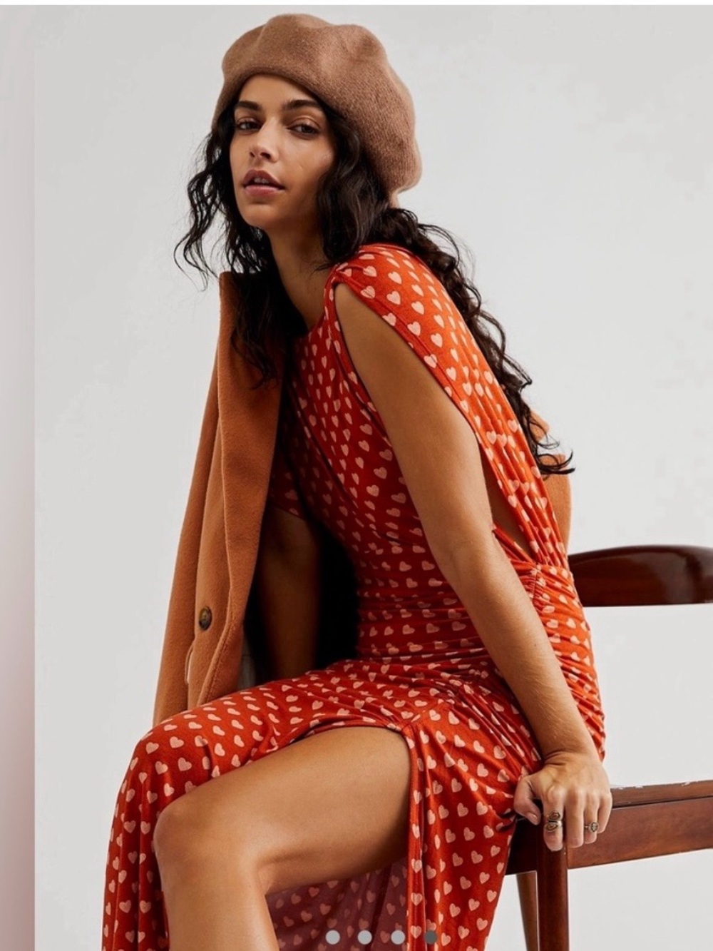 Free People Orange Heart-Print High-Low Maxi Dress - Picture 1 of 6